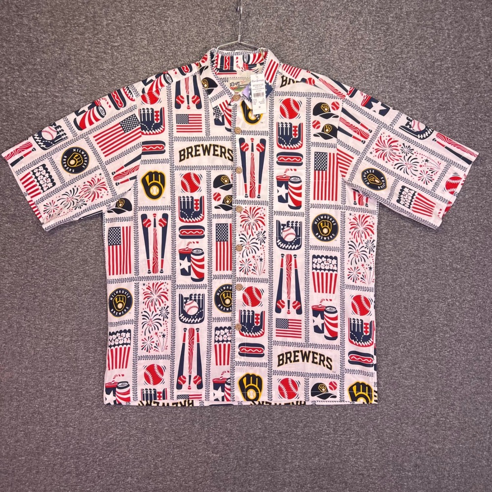 Reyn Spooner Brewers Shirt Mens‎ M White MLB Americana Baseball Button ML23 NEW